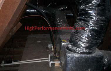 Horizontal air handler installed in attic with flexible ductwork
