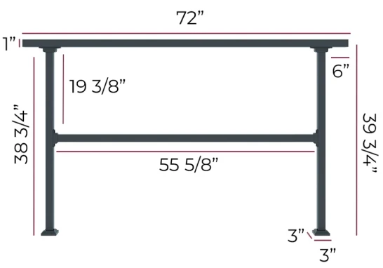 6ft x 40in fence rail with dimensions