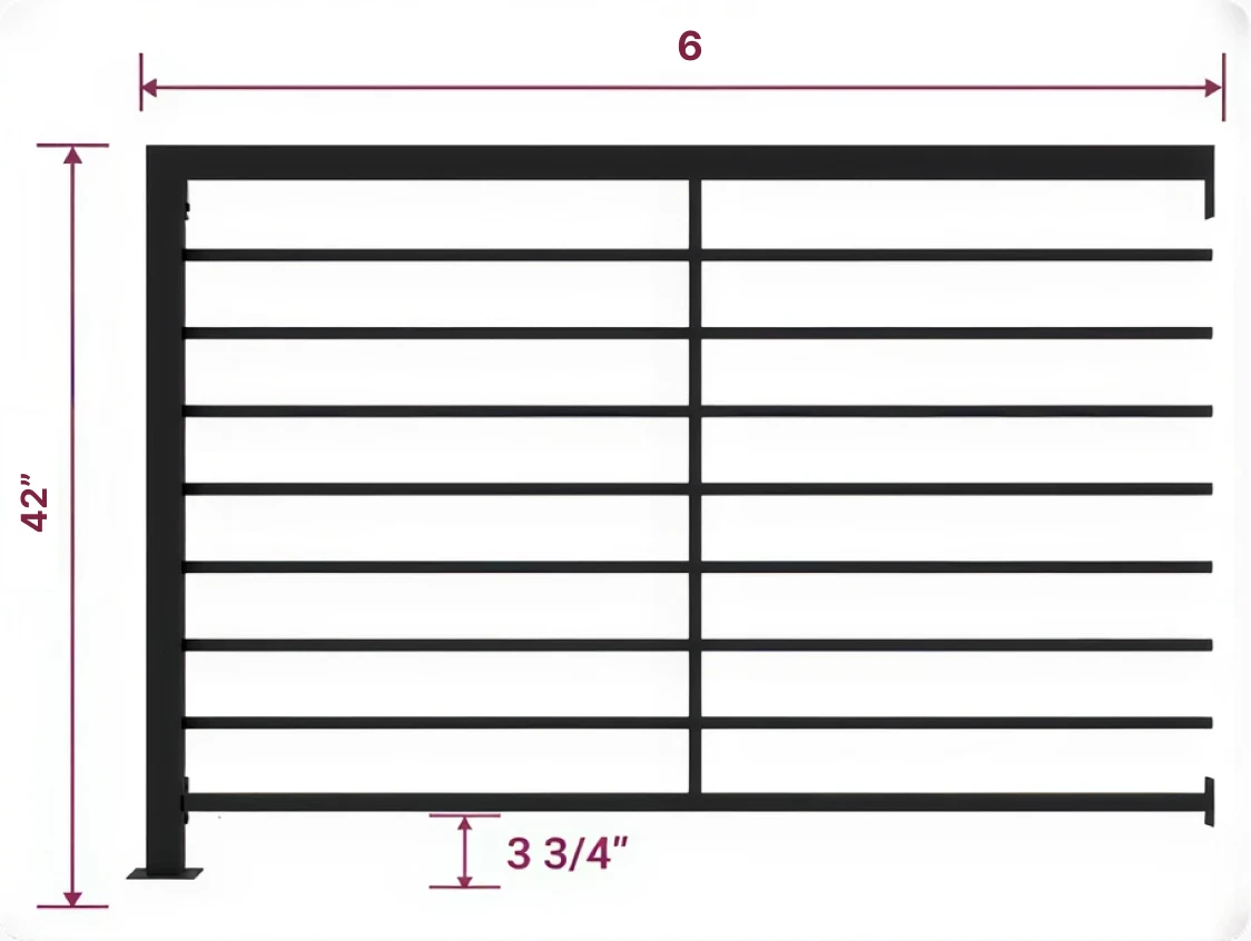 V4 horizontal guard rail, 42 inch height (view 2)