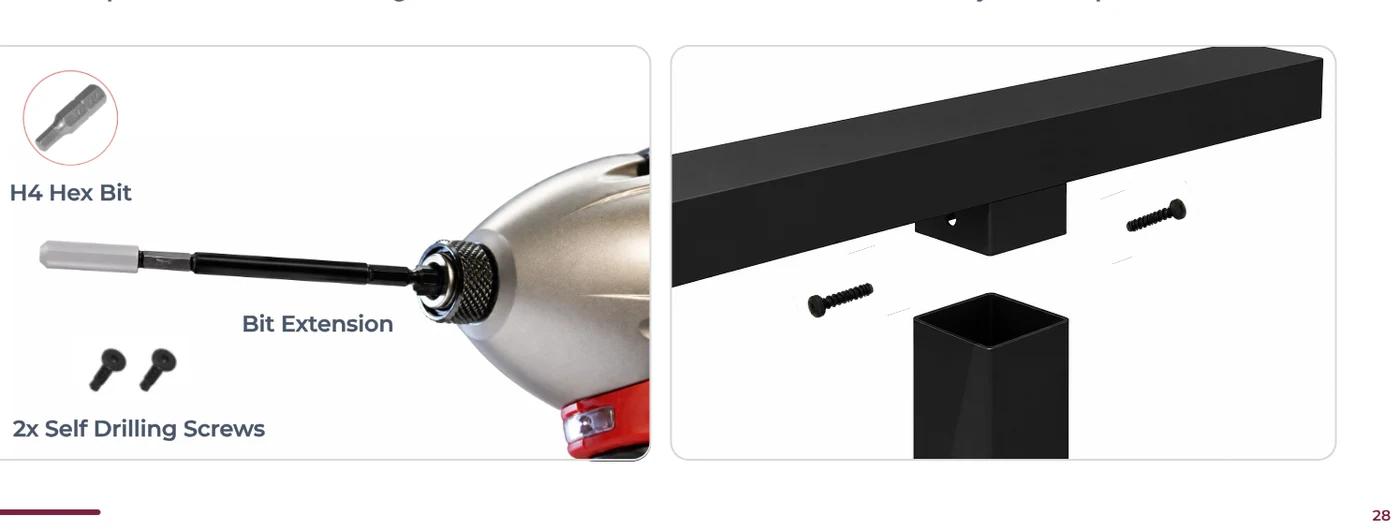 Put the post cap on, and attach the top rail — H4 Hex Bit, Bit Extension, 2x Self Drilling Screws