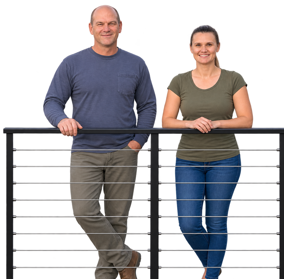 Ross and Kara standing at their CR cable railing