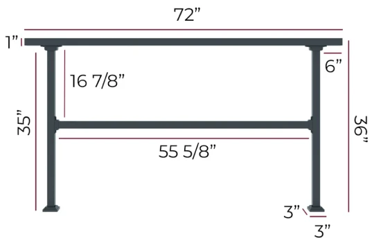 6ft x 36in fence rail with dimensions