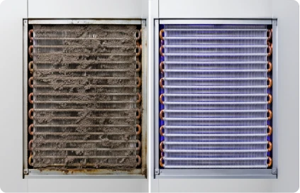 HVAC coil before and after 90 days of ApxShield use