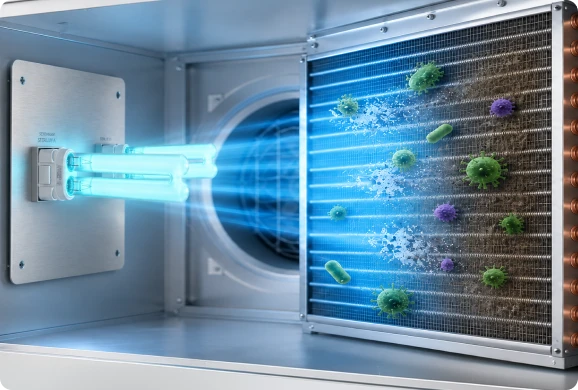 UV-C light sweeping a coil seeded with mold and bacteria under test conditions