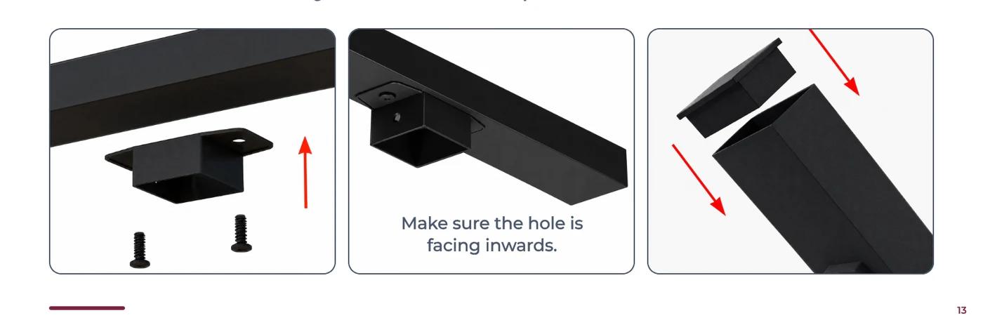 Assemble the top rail — Make sure the hole is facing inwards.