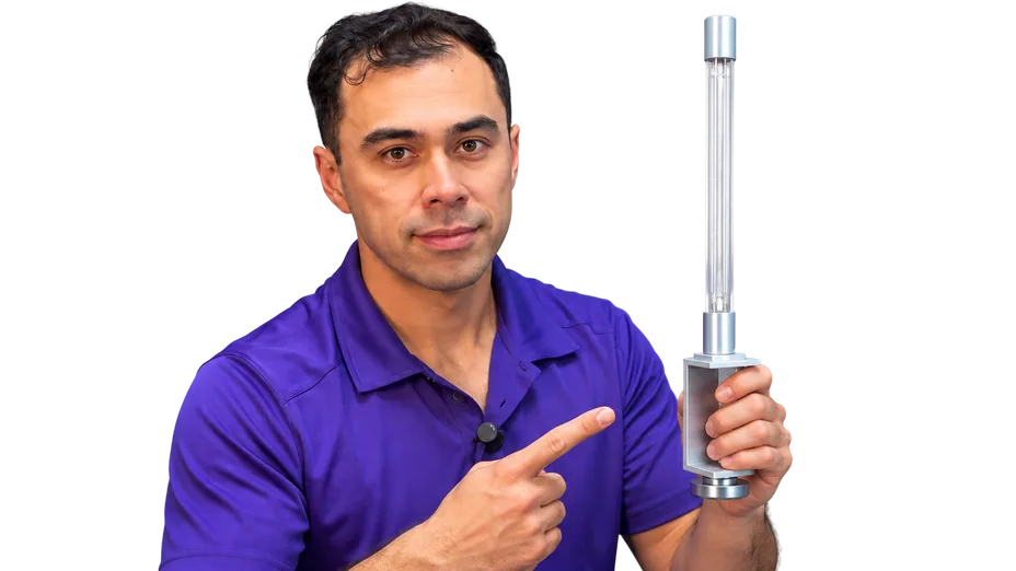 BioShieldUV presenter pointing at the Magnetic 18W lamp.