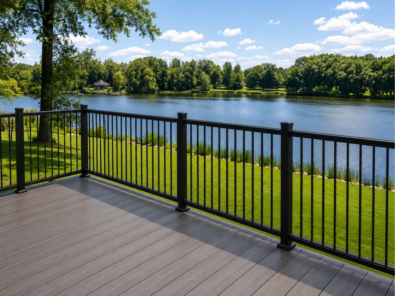 CR guard rail on a lakeside deck