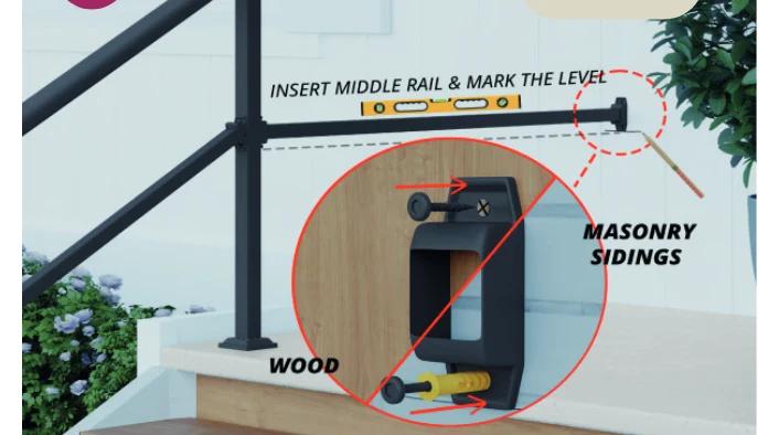 Set the middle rail wall bracket