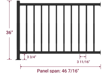 36 inch guard rail, post-to-post 48 inches