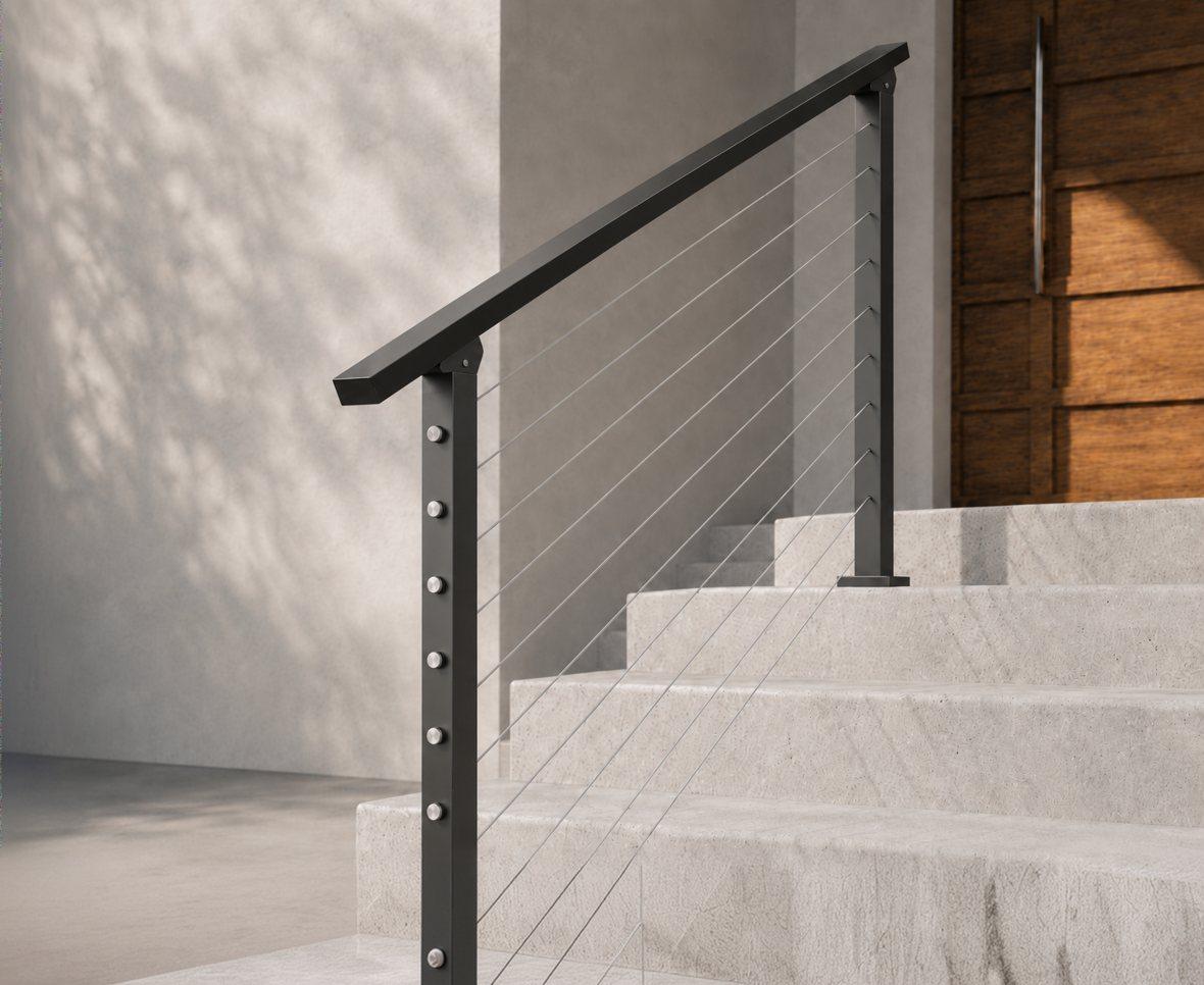 CR cable handrail kit installed on concrete steps