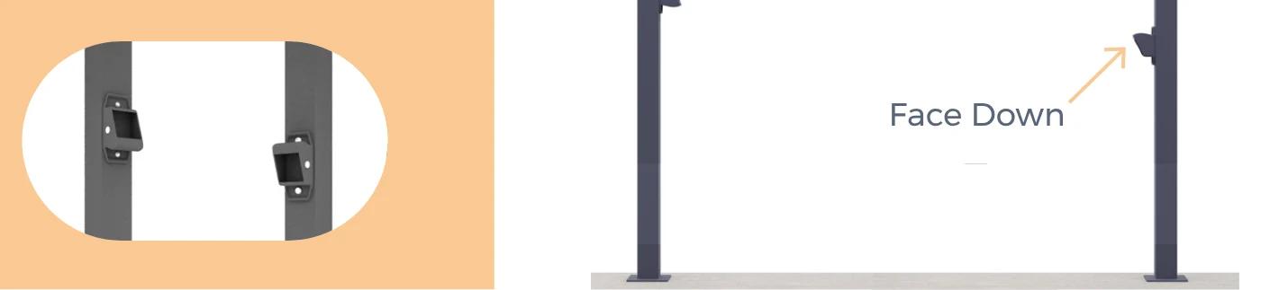 Attach the brackets to the posts — Face Down