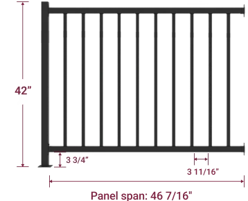 42 inch guard rail, post-to-post 48 inches